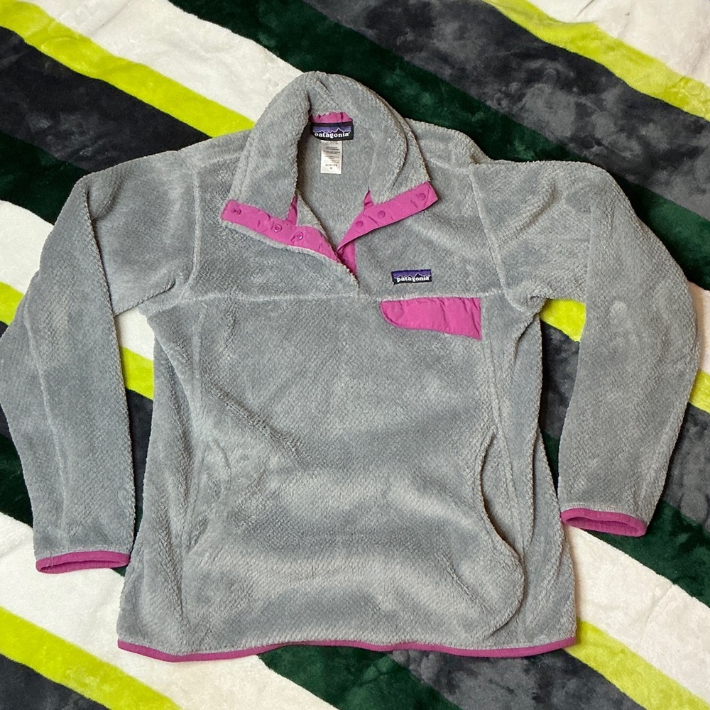 Patagonia Gray and Pink Fleece Pullover Women’s Size M